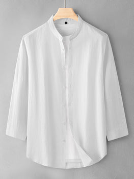 White Colour Men's Cotton 3/4 Sleeve Casual Shirt