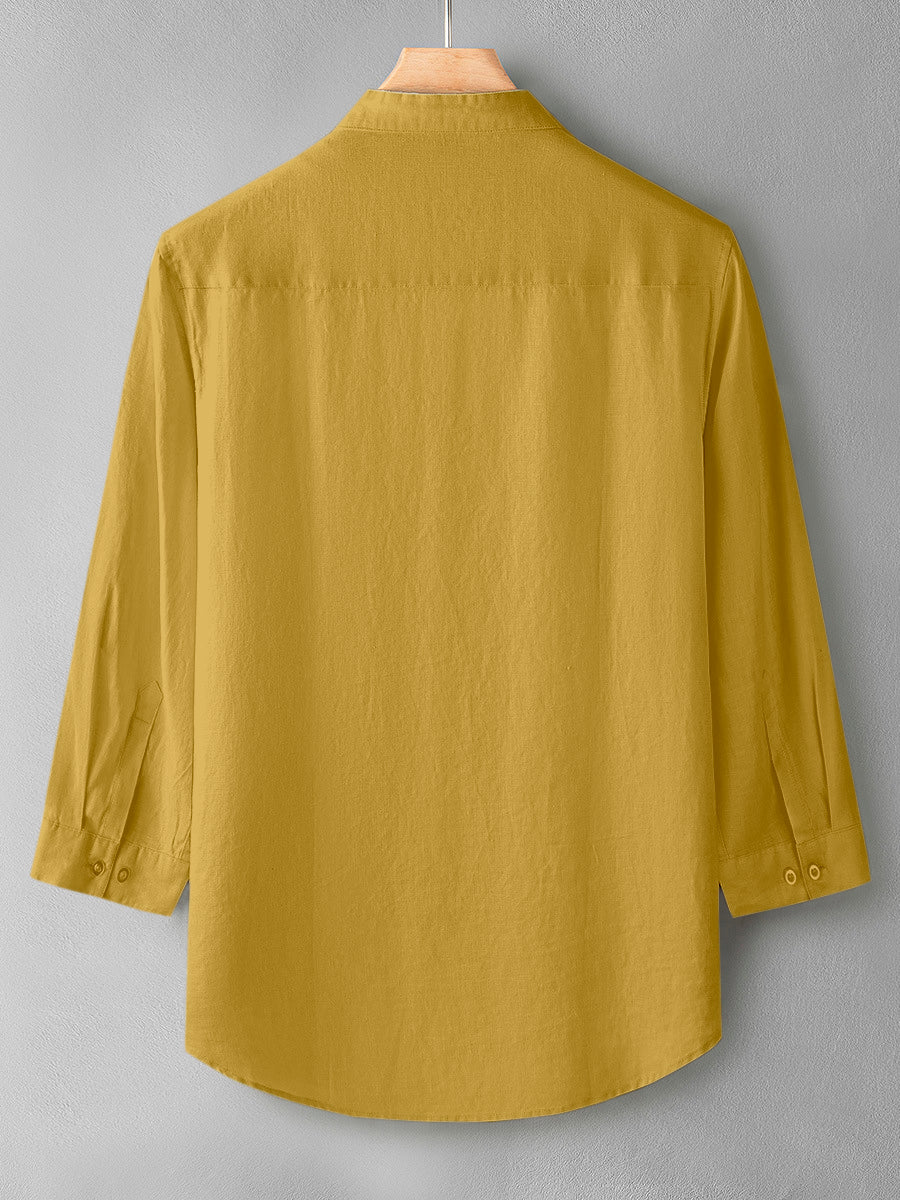 Mustard Colour Men's Cotton 3/4 Sleeve Casual Shirt