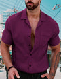 Sophisticated Wine Cropped Collar Short Sleeve Shirt - Modern Fit for Contemporary Elegance