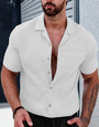 Chic White Cropped Collar Short Sleeve Shirt - Modern Fit for Effortless Style