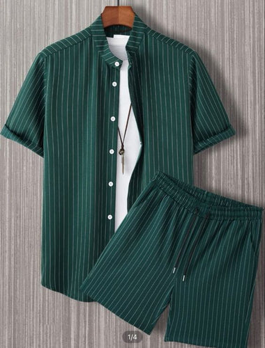 Ascot Green Striped Relaxed-Fit Shirt & Shorts Set