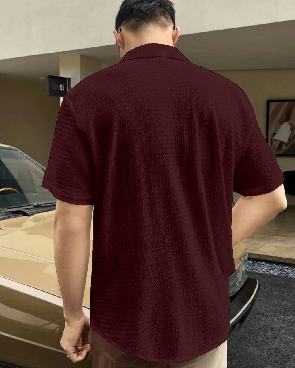 Desirable Dark Maroon Seersucker Half Sleeve Shirt