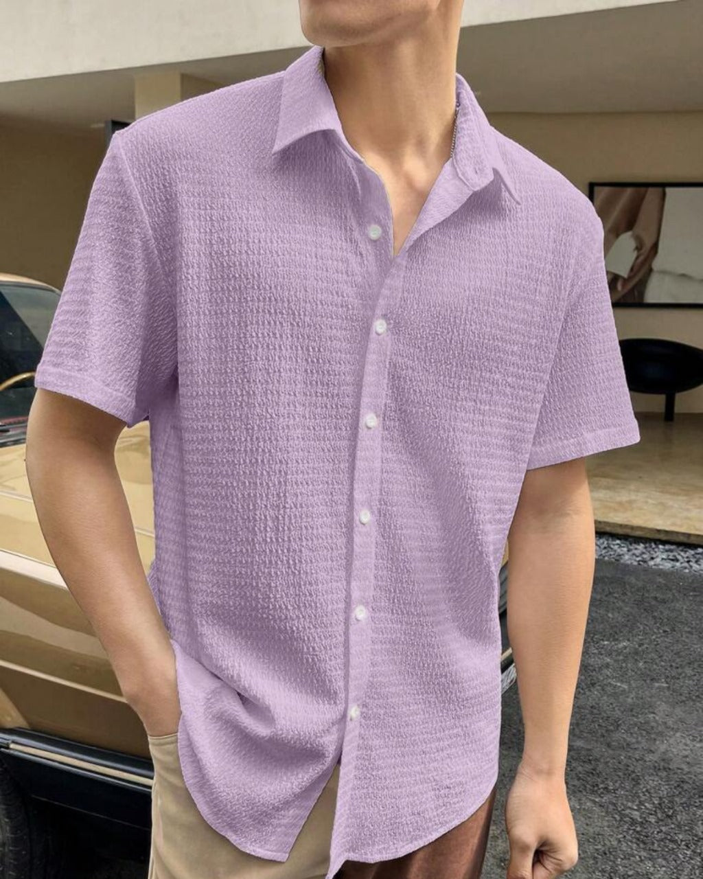 Energetic Violet Seersucker Half Sleeve Shirt