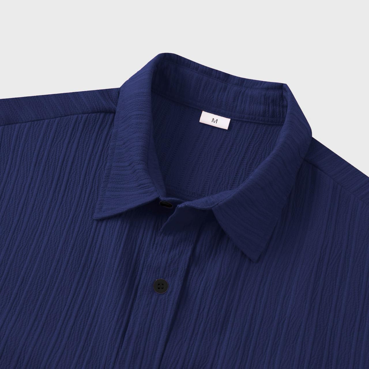Dark Blue Colour Premium Lining Structured Short Sleeve Shirt